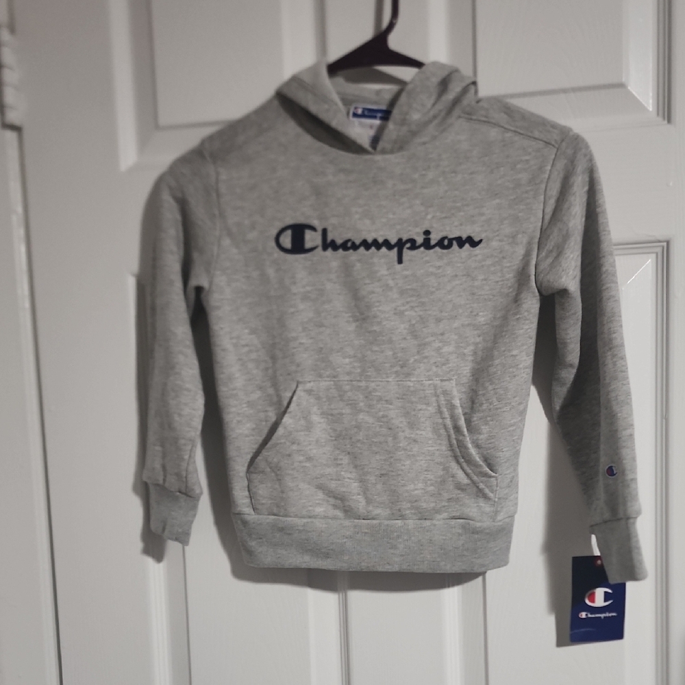 Champion Light Gray Pullover Hoodie with Navy Script
